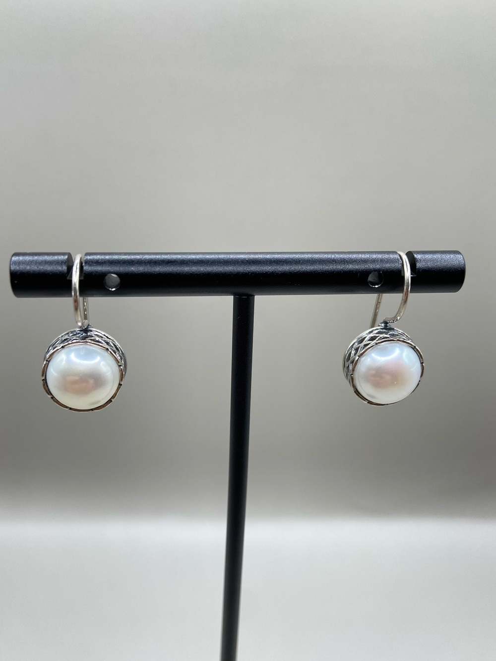 Shablool Didae Israel Ornate Sterling Silver Pearl Earrings